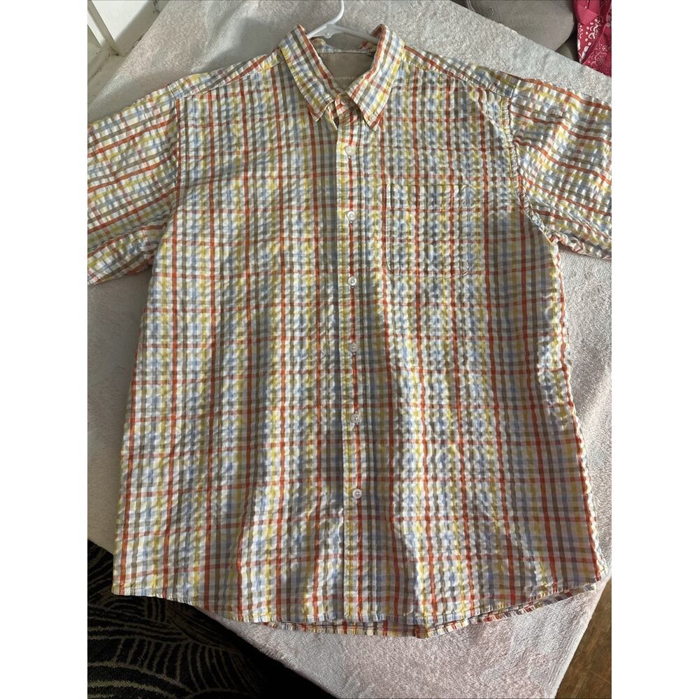 Cutter and Buck Shirt Men's XL Plaid Short Sleeve Button Down Casual Seersucker